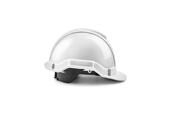 Picture of a construction site helmet in black and white